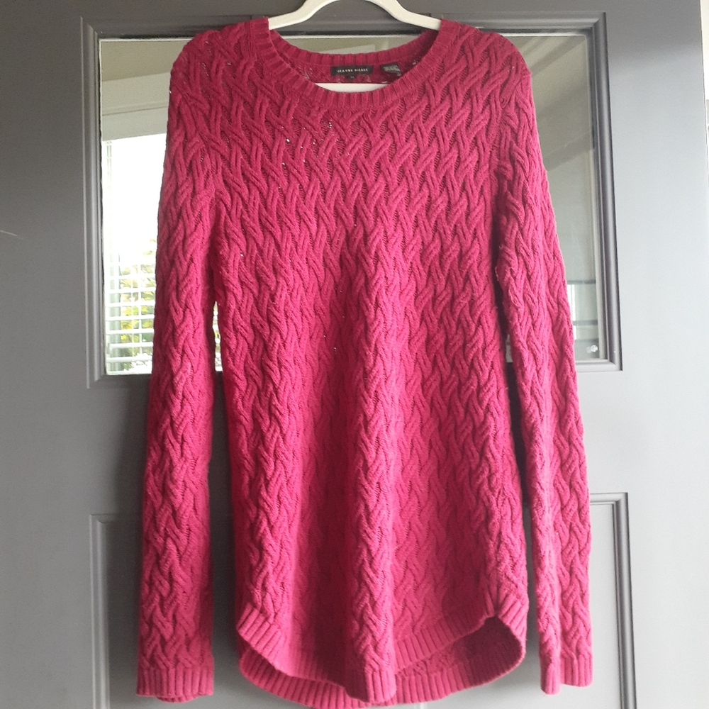 Jeanne Pierre Red Long Cable Knit Sweater Long Sleeved Scoop Neck Tunic